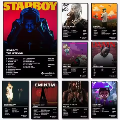 Music Hot Album Star Eminem Drake The Weeknd Starboy Poster Hip Hop Canvas Painting Art for Living R