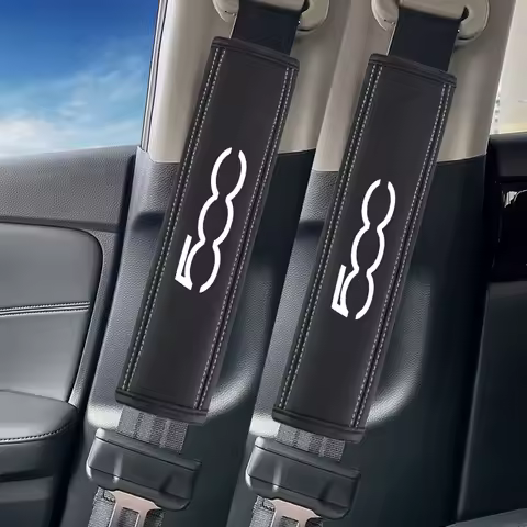 2Pcs Car Seat Belt Leather Safety Belt Shoulder Covers Interior For Fiat 500 500L 500S 500X 500C 500