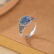 Timeswind retro phụ nữ s990 Bạc men hoa mận Magpie khắc Nhẫn hở với giấy chứng nhận