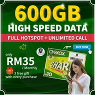 Onexox Simcard Xox Sim Card Prepaid 600GB Internet Data Unlimited Call ONE-X 35 Plan 5G 4G Simkad