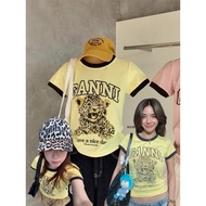 T-Shirt With Tiger Print Sleeves Ganni