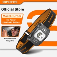 SUPERFIRE HL75 5W Headlight Super Bright USB Rechargeable Headlamp LED Flashlight Camping Lantern He