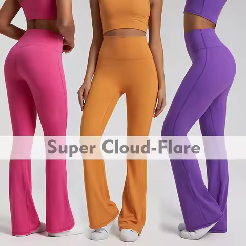 SHINBENE Super Cloud 30" Nylon High Waist Bootcut Yoga Leggings 8 Way Stretch Flattering Fit Flare L