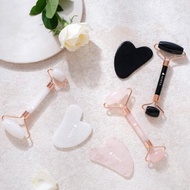 【微瑕疵福利品】玉石滾輪美顏棒刮痧板組合 l粉晶白玉 即期特惠