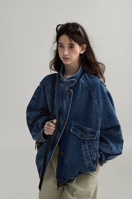 北歐中古感 / 飛行員夾克外套 / 水洗牛仔肌理