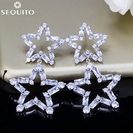 SEQUITO Exquisite 925 Silver Pin Earing Jewelry for Ladies Dancing Party Big Hollow Double Star Zirc