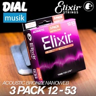 Elixir 16565 3 Pack Acoustic Bronze Nanoweb 12-53/ Original Elixir 3 Set Acoustic Guitar Strings