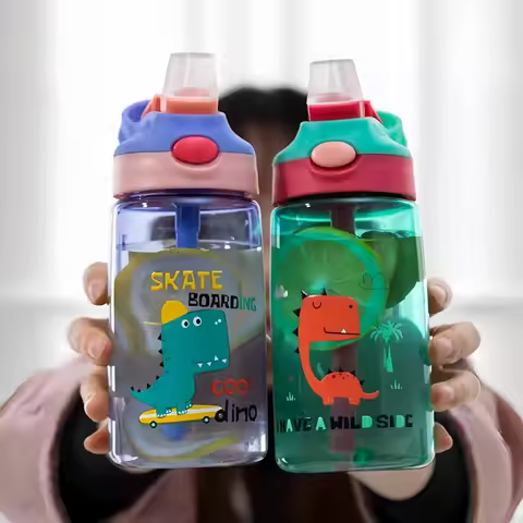 480ML Kids Water Sippy Cup Drinkware Leakproof Water Bottle Cartoon Dinosaur Children Plastic Water