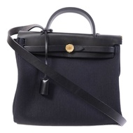 HERMES 帆布Herbag PM金扣手挽肩背兩用袋Noir