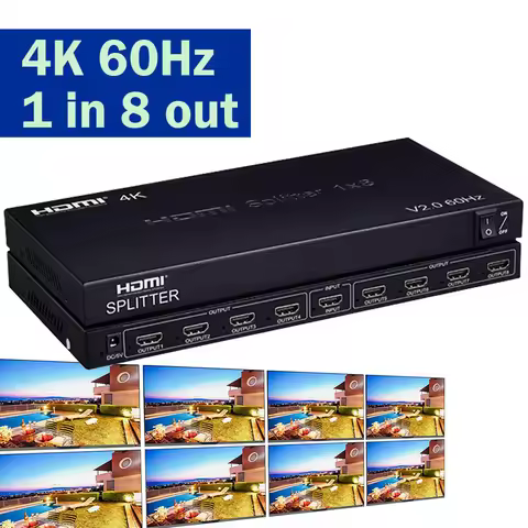 8 Port HDMI Splitter 4K 60Hz HDMI 2.0 Splitter 1 in 8 out Ultra HD Video Distributor Copy Screen Dis