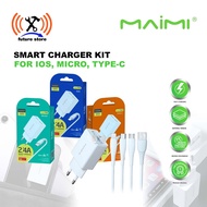 MAIMI T28 Smartcharger Kit micro type-c ios 2.4A Dual USB X39 Micro White Original - Charger and Cab