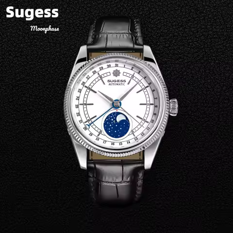 Sugess 40mm Mens Watch Automatic Mechanical Original ST2108 Movement MoonPhase Water Resistant Wrist