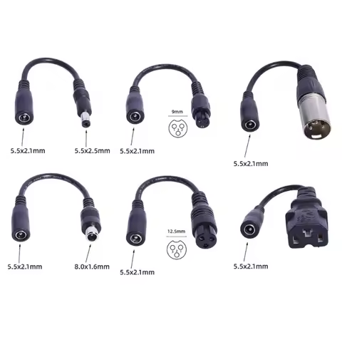 5.5x2.1mm Female to 5.5x2.5mm/ 8.0x1.6mm / IEC320 C13/ XLR 3Pin/ M16/12 Connector Adapter power plug