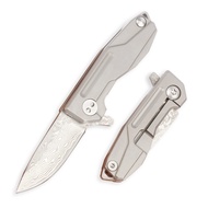 Samior HY002 Ultra Small Little Folding Pocket Flipper Knife, 1.3” VG10 Damascus Blade, Gray Titaniu