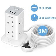 [Local Stock] TESSAN 8/12 Ways Power Extension 2/3/5/10 Metre Extension Cord Extension Plug Power Strip Tower with 3 USB  Extension Socket Multi Plug Adapter for Home Office