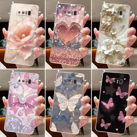 Case For Samsung Galaxy Note8 Note9 Clear Phone Cases For Samsung Note 9 Note 8 Capa Flower Butterfl