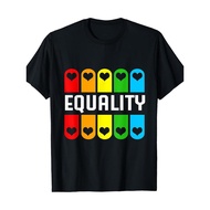Equality LGBT Pride T-Shirt - , Short Sleeve, Round Neck, Rainbow Equality Design with Hearts, Casua