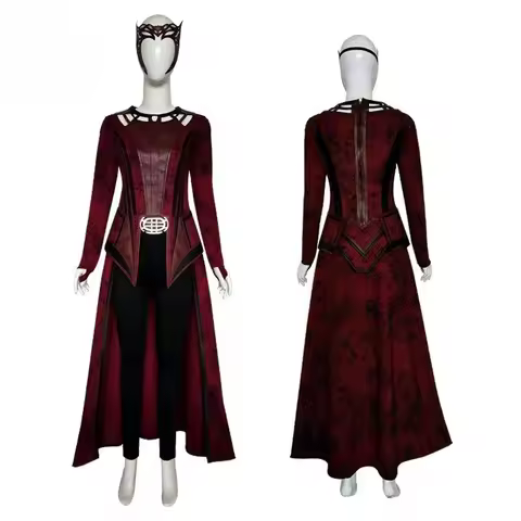 Wanda Maximoff Costume Scarlet Cloak Witch Headpiece Full Sets Red Cape Tops Pants Outfits Halloween
