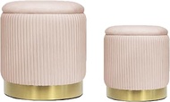 AllE quip Set of 2 Stools with Storage Space Velvet Stool Round Dressing Table Stool Storage Stools