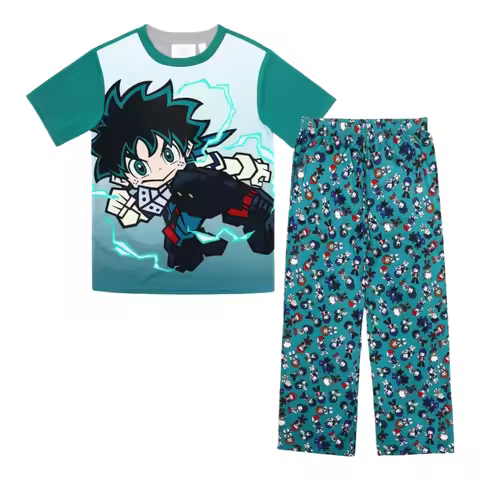 Bandai My Hero Academia Deku Pajama Anime 3D Printed Adult Kids T-Shirt & Wide-leg Pants Set Summer