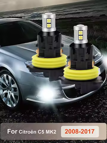 2Pcs/Set PH24W Car Fog Lamp for Citroen C5 MK2 LED Daytime Running Light 3030 9SMD White/Amber
