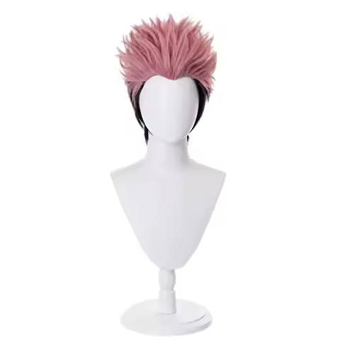Ryomen Sukuna Wig Mens Pink Black Wig Boys Pink Anime Hair Heat Resistant Synthetic for Halloween Co
