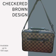 TARI CASE Sling Bag Leather | Checkered brown Design w/ Fiver Glass