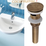 COCOFRUIT0H Drain Stopper, Engraved Floral Design Brass Material Sink Drain, Antique Push Bounce Rem