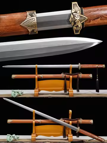 Chinese Tang Sword Shirasaya Folded Steel Blade Sharp Ready for Training Real Handmade Rose Wood She