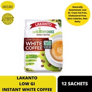 LAKANTO LOW GI INSTANT WHITE COFFEE 12 SACHETS. Naturally Sweetened, Low GI, Trans Fat Free, Cholest