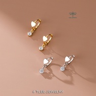 Khuyên tai bạc nữ TLEE mẫu tròn trái tim đính tua đá mini đường kính 8mm đeo dáng ngắn TLEE JEWELRY