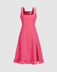 URBAN REVIVO Ladies Womens Slim Fit Dress  Casual Plain Zipper  slit Dress for Women
