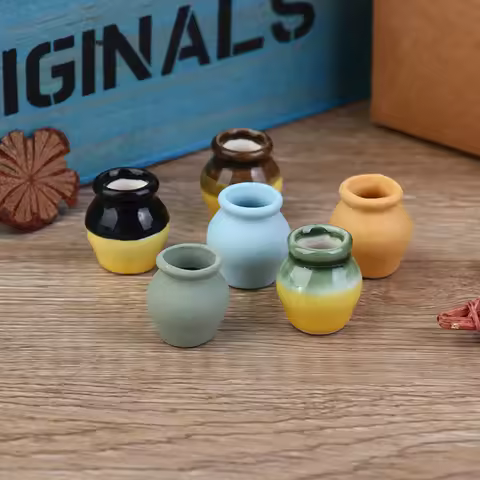 6Pcs 1:12 Dollhouse Miniature Porcelain Flower Vase Dolls House Accessories