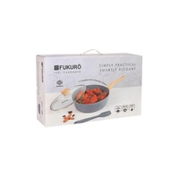 FUKURO ISHI MARBLE DEEP FRY PAN 28CM SET WITH GLASS LID + SILICONE SPATULA