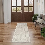Nourison Santa Cruz Abstract Ivory Grey 2'2" x 7'6 Area Rug, Easy-Cleaning, Non Shedding, Bed Room, 