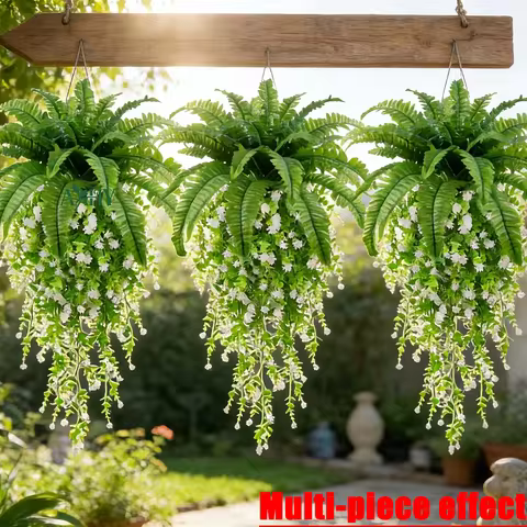3PC Fake Fern Hanging Plants Artificial Palm Leafs Silk Persian Vines Faux Wall Plants Home Decor UV