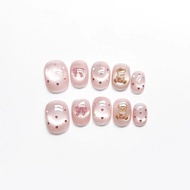 nails handmade nails press on nails Pure Hand-Weared Nails Short Exquisite Love Bear Divided Cat's E