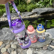 Ready Stock-600ML Kids Cinnamoroll Melody Kuromi Hello Kitty Bottle with Straw and Handle & Strap, B
