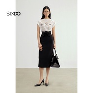 Chân váy bút chì đen xẻ sau phối hoa eo SIXDO (Black 3D Flower Woven Pencil Skirt)