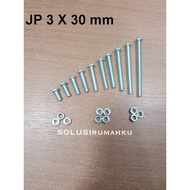 JP 3 X 30 Nut BOLT (Smooth Thread Bolt diameter 3 mm x length 30 mm) Pan Head/ Bolt + Nut