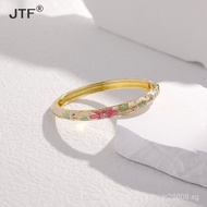 Gold-Plated Flower Thin Circle Oval Women's Beijing Simple Bracelet Enamel Cloisonné Filigree Open R