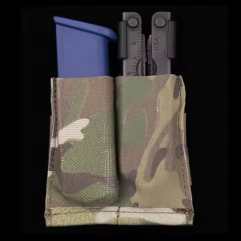 Tactical Single/Double 9mm Magazine Pouch for G17 19 M9 SIG P226 Pistol Mag Holster Flashlight Knife