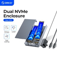 กล่องหุ้ม ORICO Dual Bay อลูมิเนียม M.2 NVME SSD USB C 3.1 Gen2 10Gbps สำหรับ M Key & M/B Key NVME P