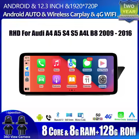 Car Multimedia Player BT WIFI 4G GPS Navigation 12.3 Inch RHD For Audi A4 A5 S4 S5 A4L B8 2009 - 201