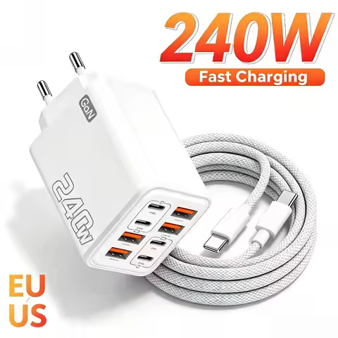 8 in 1 GaN Desktop USB Phone Charger 240W PD Fast Charger 4PD 4USB For iPhone 16 15 Pro Samsung Xiao
