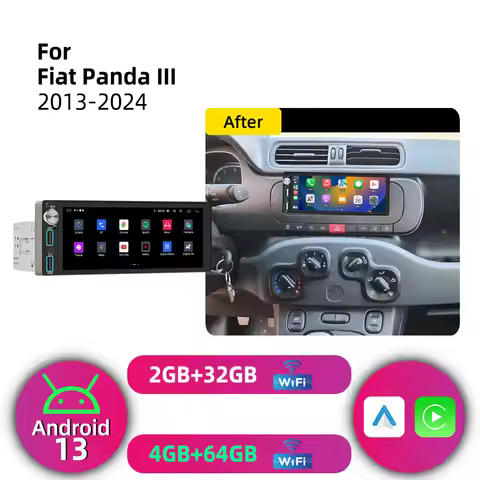 6.86" Screen Android 1Din Car Stereo for Fiat Panda III 2013-2024 CarPlay GPS Navigation Multimedia 