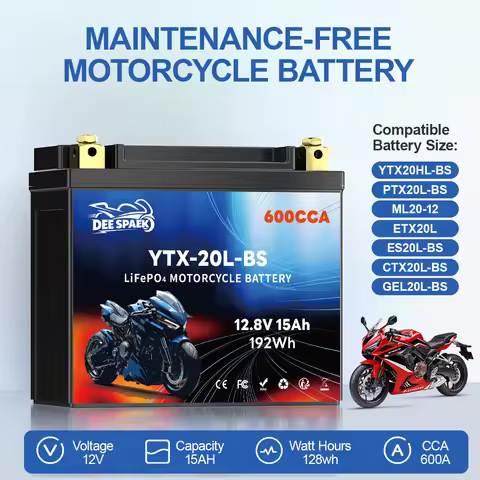 20L-BS 12V 15Ah Motorcycle Battery LiFePO4 Starter Battery CCA600A Built in BMS for ATV UTV Scooter