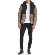 Kenneth Cole Men's Hood Puffer Angled Welt Pockets Horizontal Quilting Jacket