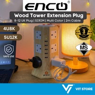 ENCO Tower Extension Plug Sambungan Power 12 Soket + 5 USB | SIRIM Fast Safety Kayu 插头 4U8K 5U12K