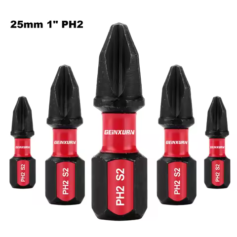 Geinxurn 1Inches #2 Phillips Impact Screwdriver Bit , S2 Alloy Steel PH2 Power Screwdriver Bit Set